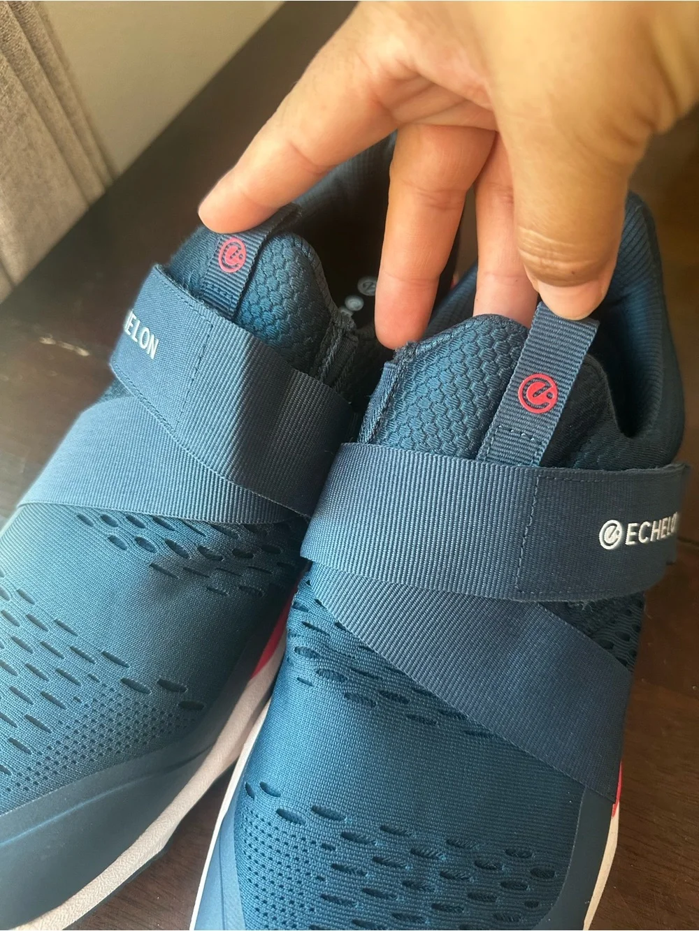 Men's Navy Athletic Slip-On Sneakers with Strap Bike Shoes Unisex